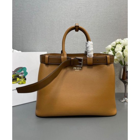 Replica Prada Buckle Large Handbag With Belt 1BA416 Coffee