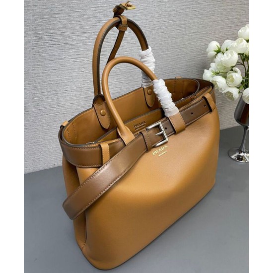Replica Prada Buckle Large Handbag With Belt 1BA416 Coffee