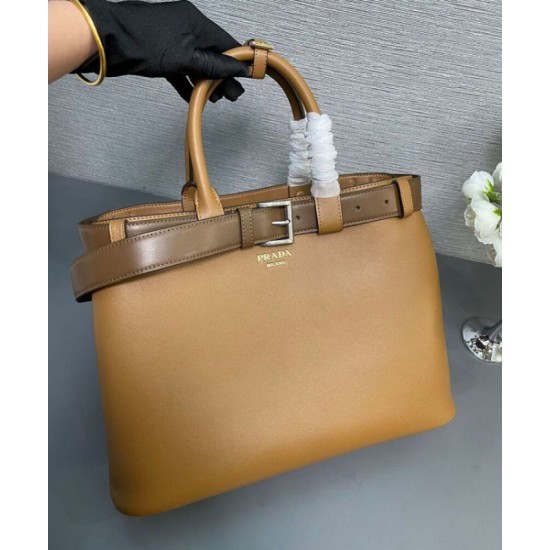 Replica Prada Buckle Large Handbag With Belt 1BA416 Coffee