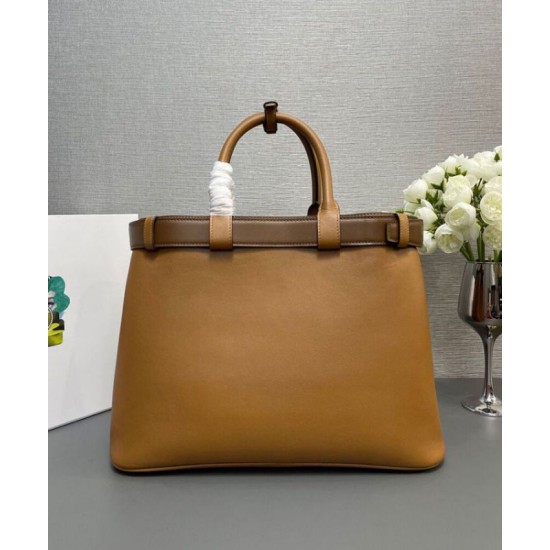 Replica Prada Buckle Large Handbag With Belt 1BA416 Coffee
