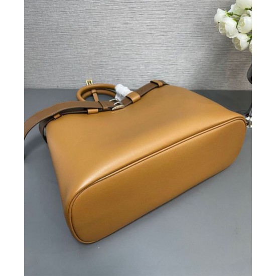 Replica Prada Buckle Large Handbag With Belt 1BA416 Coffee