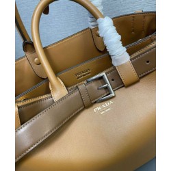 Replica Prada Buckle Large Handbag With Belt 1BA416 Coffee