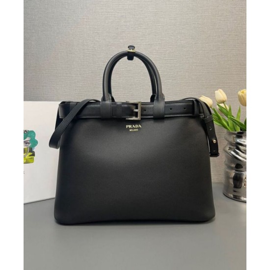 Replica Prada Buckle Large Handbag With Belt 1BA416 Black