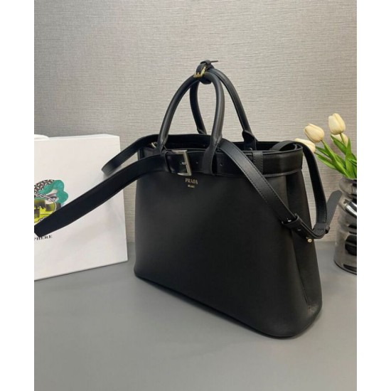 Replica Prada Buckle Large Handbag With Belt 1BA416 Black