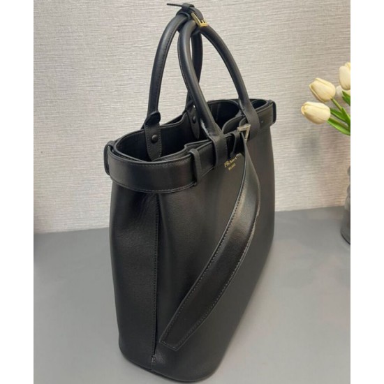 Replica Prada Buckle Large Handbag With Belt 1BA416 Black