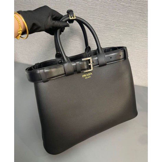 Replica Prada Buckle Large Handbag With Belt 1BA416 Black