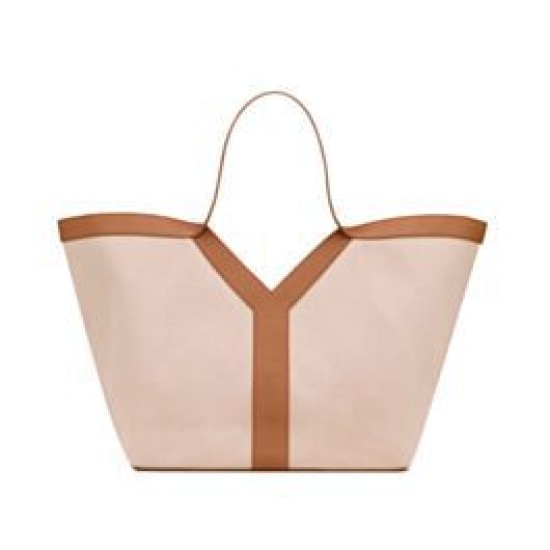Fake YSL Saint Laurent Y Leather And Canvas Tote Bag Coffee Replica