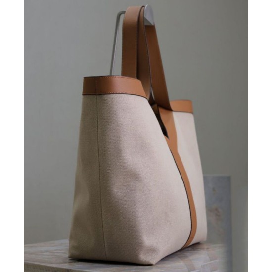 Fake YSL Saint Laurent Y Leather And Canvas Tote Bag Coffee Replica