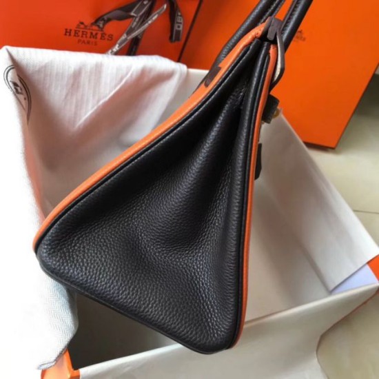 Replica Hermes Tri-Color Birkin 30cm Bag In Orange/White/Black Clemence Leather