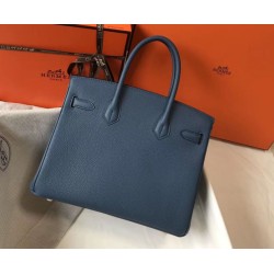 Replica Hermes Birkin 30cm Bag In Blue Agate Clemence Leather