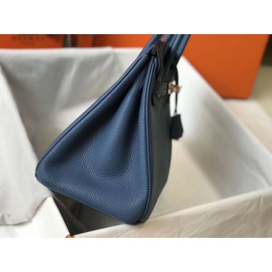 Replica Hermes Birkin 30cm Bag In Blue Agate Clemence Leather