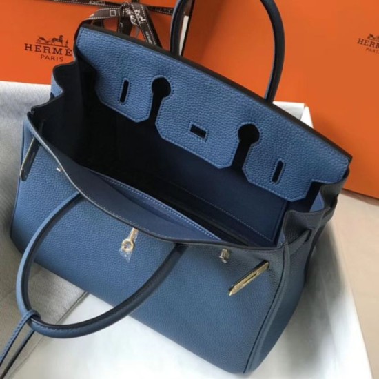 Replica Hermes Birkin 30cm Bag In Blue Agate Clemence Leather