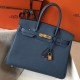 Replica Hermes Birkin 30cm Bag In Blue Agate Clemence Leather