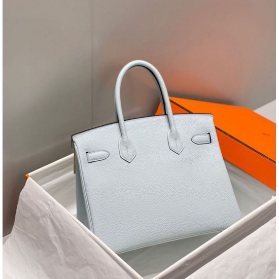 Replica Hermes Birkin 30cm Bag In Blue Brume Clemence Leather GHW