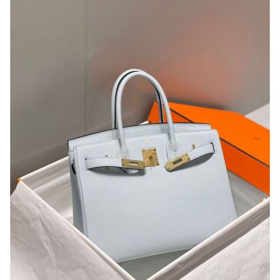 Replica Hermes Birkin 30cm Bag In Blue Brume Clemence Leather GHW