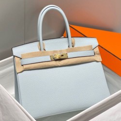 Replica Hermes Birkin 30cm Bag In Blue Brume Clemence Leather GHW