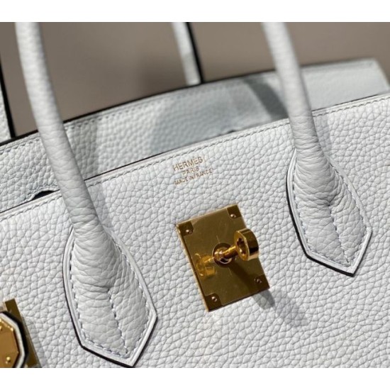 Replica Hermes Birkin 30cm Bag In Blue Brume Clemence Leather GHW