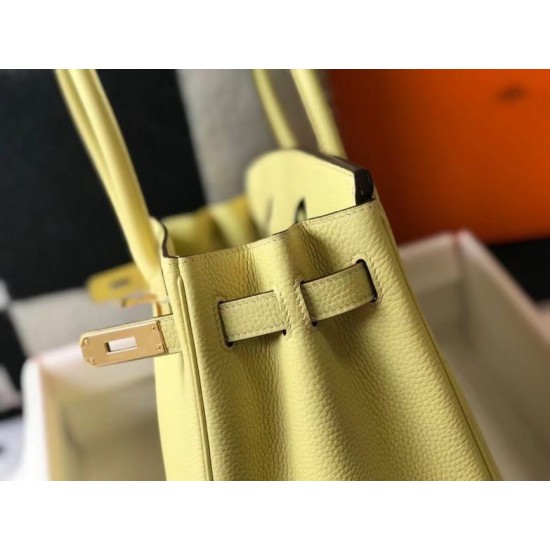 Fake Hermes Birkin 30cm Bag In Jaune Poussin Clemence Leather GHW Replica