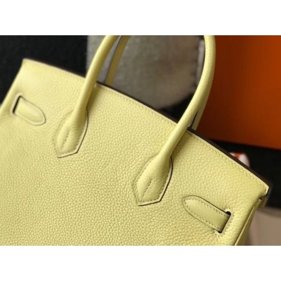 Fake Hermes Birkin 30cm Bag In Jaune Poussin Clemence Leather GHW Replica