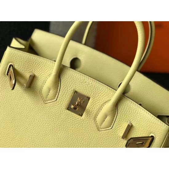 Fake Hermes Birkin 30cm Bag In Jaune Poussin Clemence Leather GHW Replica