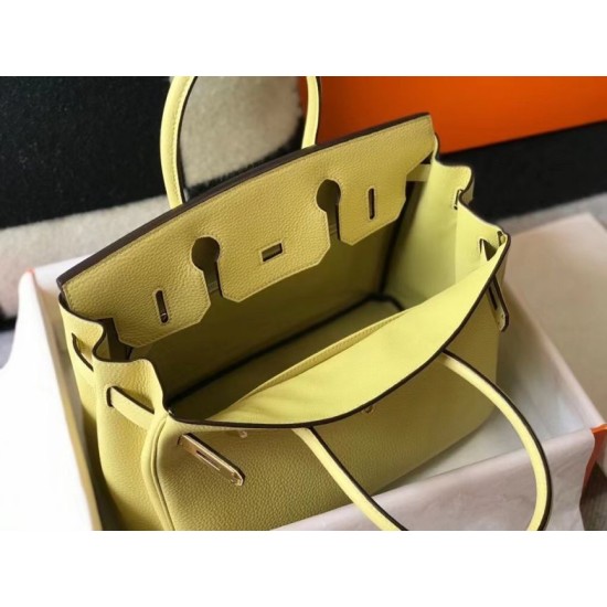 Fake Hermes Birkin 30cm Bag In Jaune Poussin Clemence Leather GHW Replica