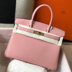 Fake Hermes Pink Clemence Birkin 30cm Bag GHW Replica