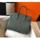 Fake Hermes Birkin 30cm Bag In Vert Amande Clemence Leather Replica