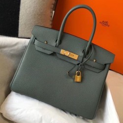 Fake Hermes Birkin 30cm Bag In Vert Amande Clemence Leather Replica