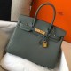 Fake Hermes Birkin 30cm Bag In Vert Amande Clemence Leather Replica