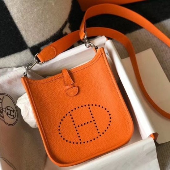 Replica Hermes Evelyne III TPM Mini Bag In Orange Clemence Leather