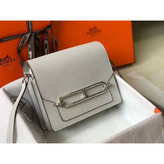 Fake Hermes Sac Roulis Mini Bag In Pearl Grey Evercolor Calfskin Replica