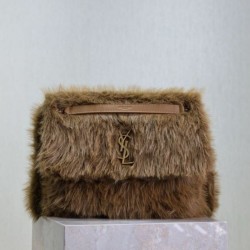 Replica YSL Saint Laurent Niki Large Shoulder Bag in Brown Shearling