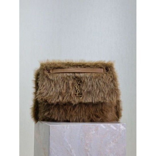 Replica YSL Saint Laurent Niki Large Shoulder Bag in Brown Shearling