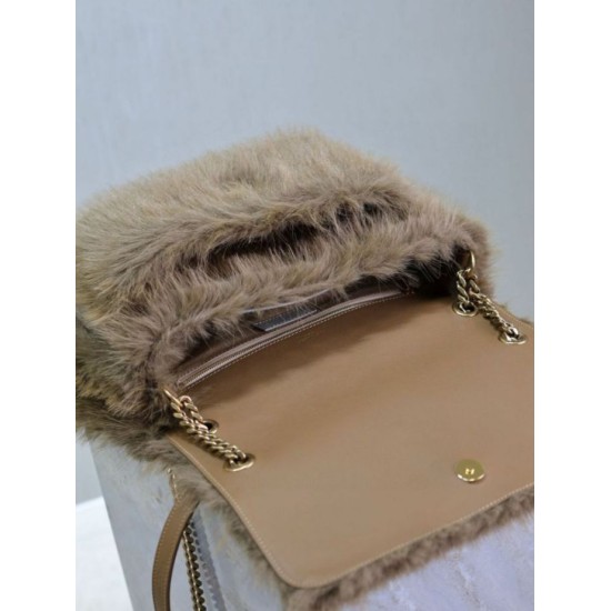 Replica YSL Saint Laurent Niki Large Shoulder Bag in Brown Shearling