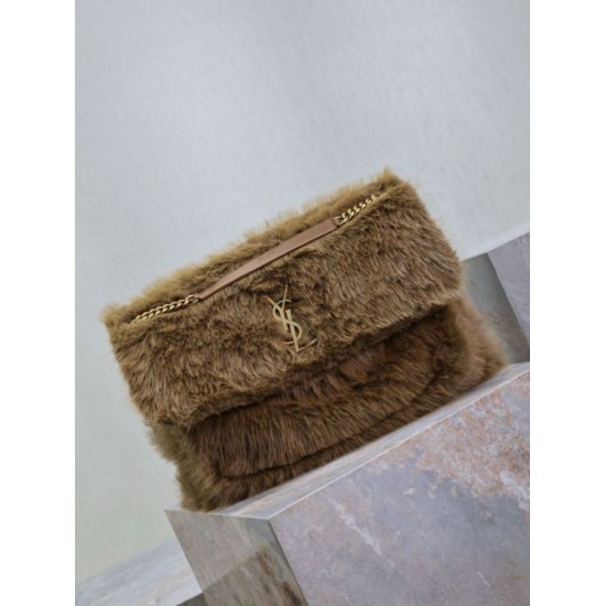 Replica YSL Saint Laurent Niki Oversized Shoulder Bag in Brown Shearling Fake YSL Saint Laurent Niki Oversized Shoulder Bag in Brown Shearling Replica