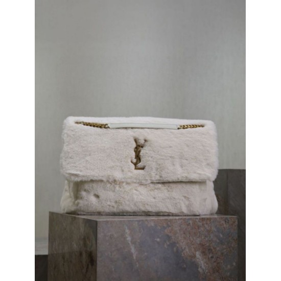 Replica YSL Saint Laurent Niki Oversized Shoulder Bag in White Shearling