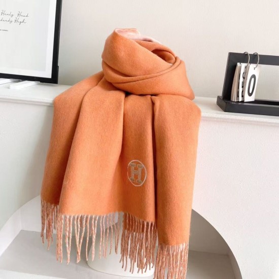 Special Grade Replica Hermès Classical Unisex Cashmere Scarf 70x200 Orange Clone Sale