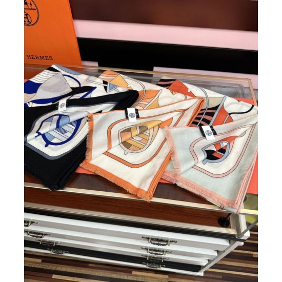 Special Grade Replica Hermes Double-sided same color cashmere scarf 65x185 Blue Clone Sale