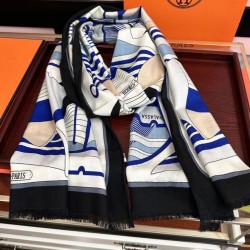 Special Grade Replica Hermes Double-sided same color cashmere scarf 65x185 Blue Clone Sale