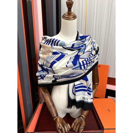 Special Grade Replica Hermes Double-sided same color cashmere scarf 65x185 Blue Clone Sale