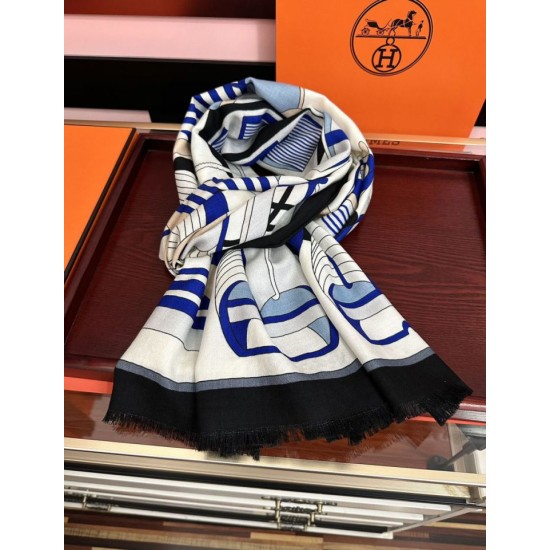 Special Grade Replica Hermes Double-sided same color cashmere scarf 65x185 Blue Clone Sale