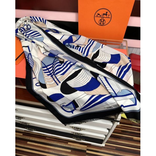 Special Grade Replica Hermes Double-sided same color cashmere scarf 65x185 Blue Clone Sale