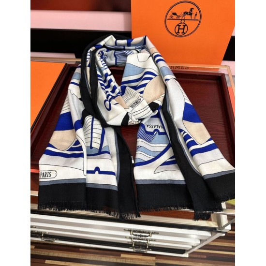 Special Grade Replica Hermes Double-sided same color cashmere scarf 65x185 Blue Clone Sale