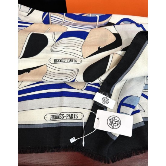 Special Grade Replica Hermes Double-sided same color cashmere scarf 65x185 Blue Clone Sale