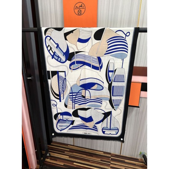 Special Grade Replica Hermes Double-sided same color cashmere scarf 65x185 Blue Clone Sale