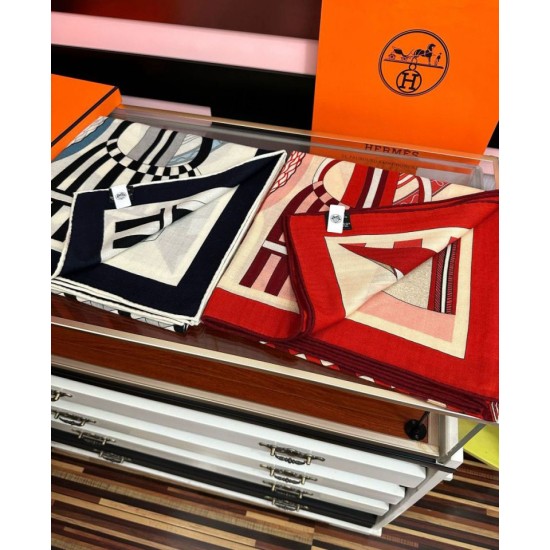 Special Grade Replica Hermes ondsdemarch cashmere silk handkerchief 140 Black Clone Sale