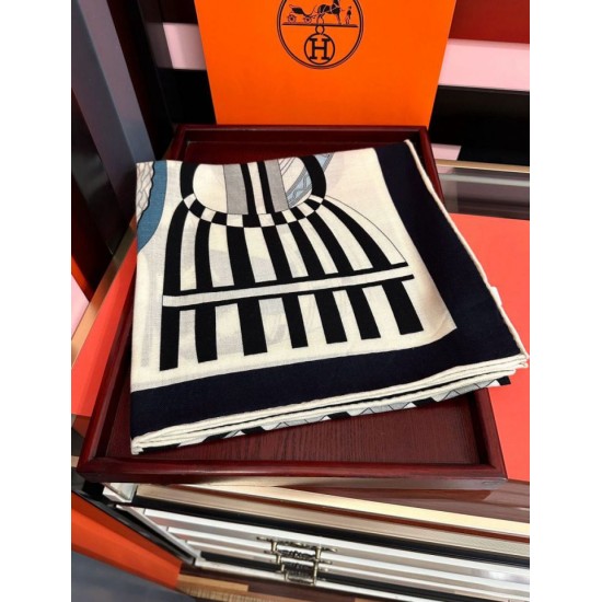 Special Grade Replica Hermes ondsdemarch cashmere silk handkerchief 140 Black Clone Sale