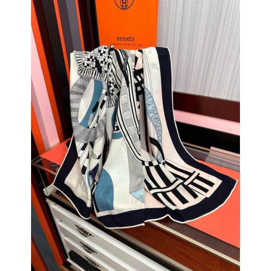 Special Grade Replica Hermes ondsdemarch cashmere silk handkerchief 140 Black Clone Sale