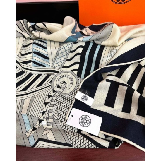 Special Grade Replica Hermes ondsdemarch cashmere silk handkerchief 140 Black Clone Sale