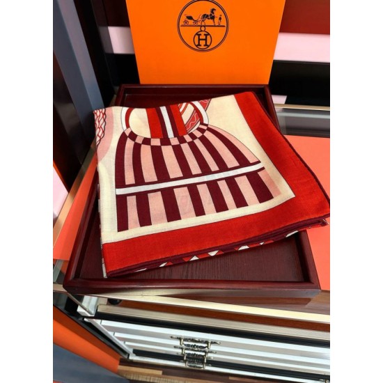 Special Grade Replica Hermes ondsdemarch cashmere silk handkerchief 140 Red Clone Sale